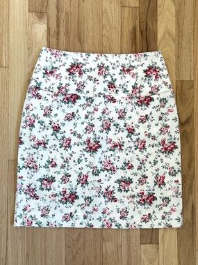 VINTAGE LAURA ASHLEY cottagecore rose floral pencil mini skirt cotton size M